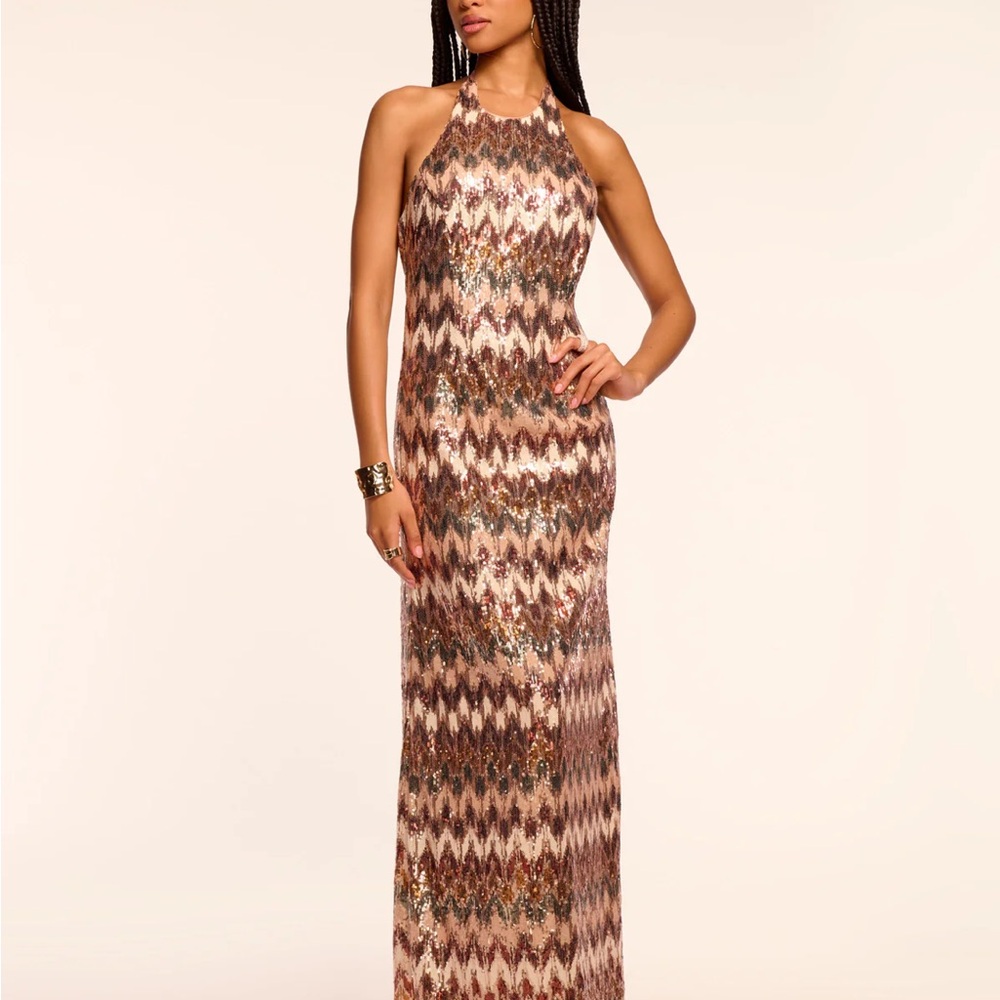 Ramy Brook Multicolor Zigzag Halter Maxi Dress